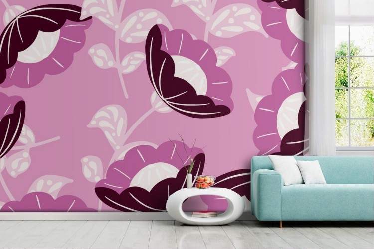 Wallpaper with stylized fuchsia flowers decoration pattern.