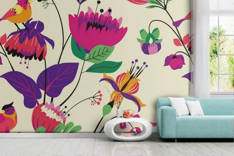 Vintage nature flowers wallpaper decoration.