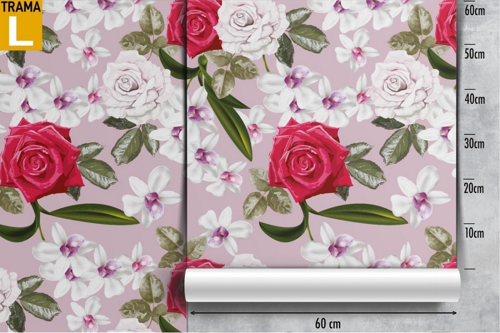 Red and white roses nature pattern wallpaper.
