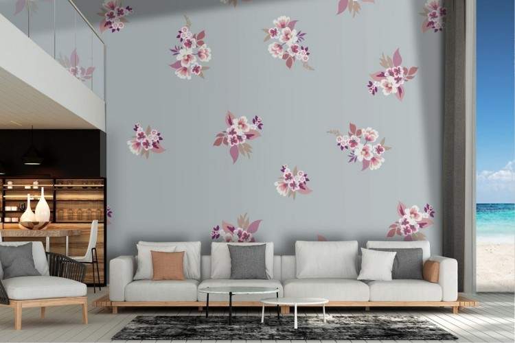 Wallpaper nature refined pink flowers modern pattern.