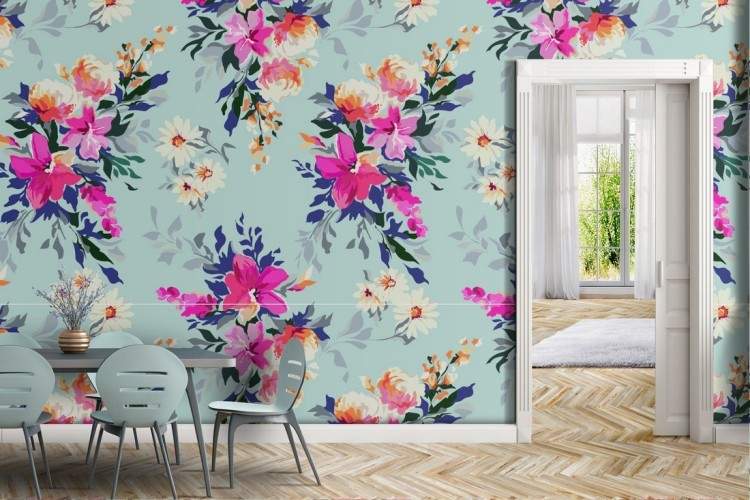 Fuchsia flowers wallpaper modern pattern.