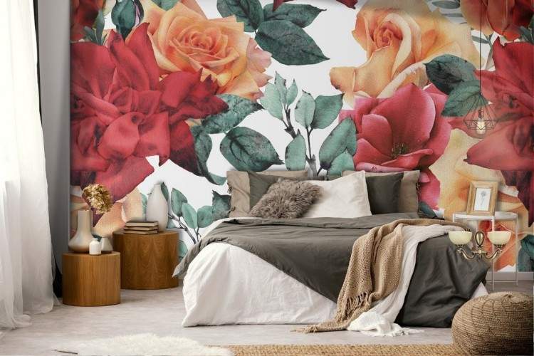 Carta da parati rose fiori natura pattern vintage. e adesivi murali
