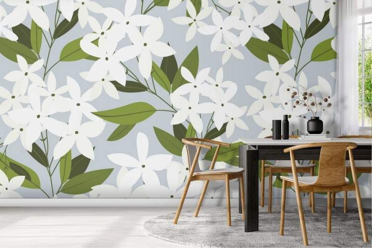 Refined white flowers wallpaper nature pattern.