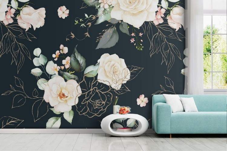 White roses vintage pattern wallpaper.