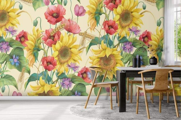 Sunflower flowers nature pattern vintage wallpaper.