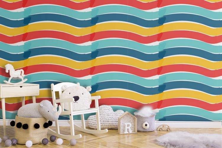 Rainbow striped children's wallpaper decorations.