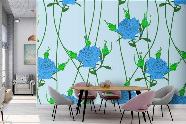 Wallpaper fiori rose azzurro raffinati natura.