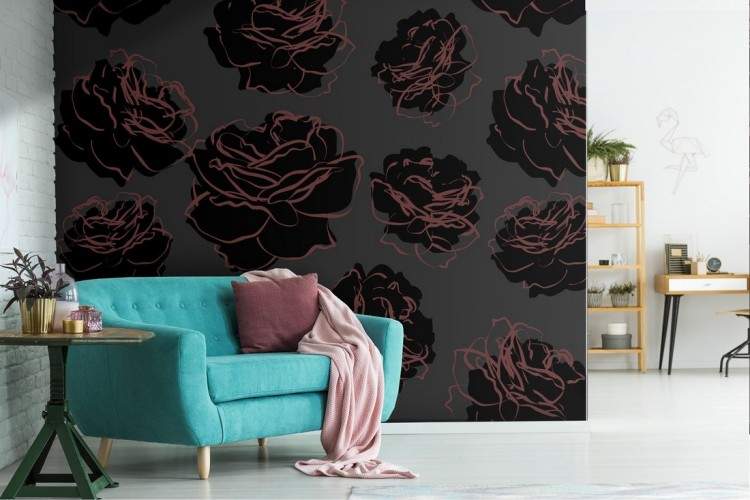 Black flowers nature pattern modern design wallpaper.