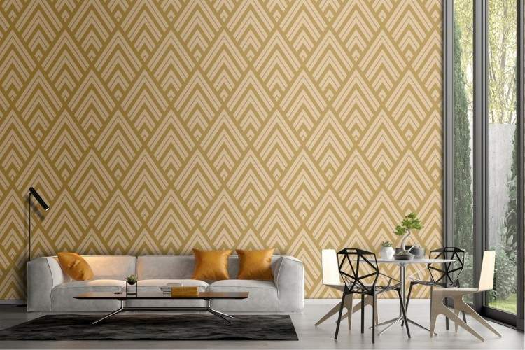 Geometric wallpaper decoration vintage yellow diamonds.