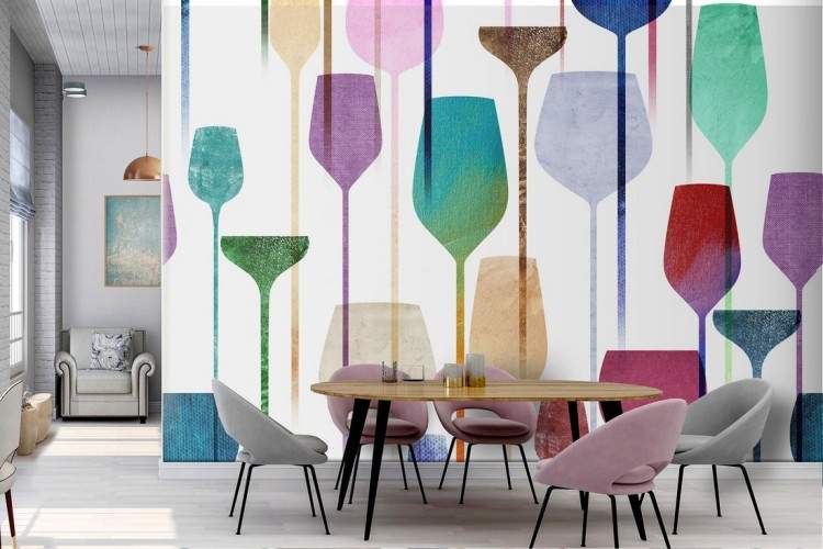 Abstract wallpaper wine glasses modern pattern.