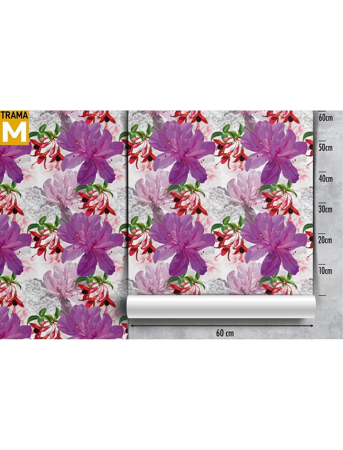 Carta Adesiva per Mobili - 4 righe viola con colori dei fiori e colore  contrastante chiaro