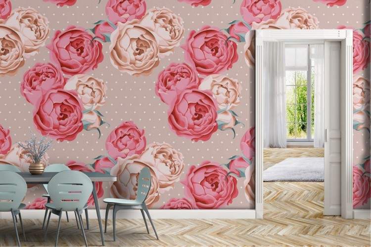 Antique pink flowers vintage nature wallpaper.