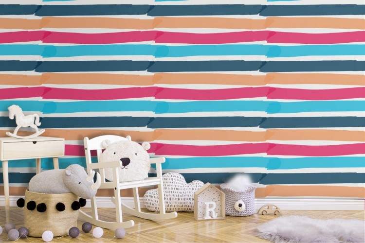 Rainbow stripes children's pattern wallpaper.