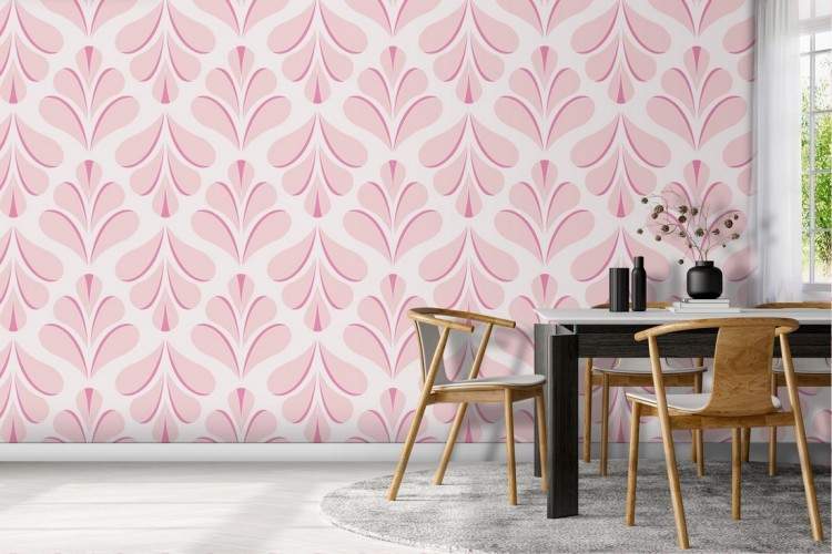 Modern pink damask wallpaper pattern.