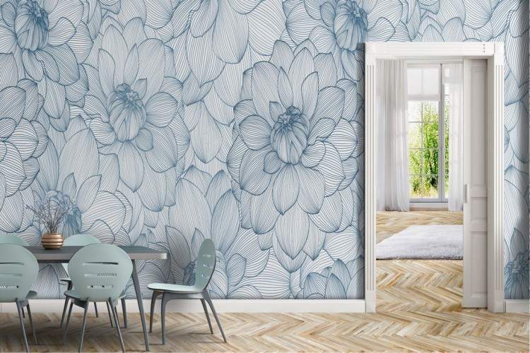 Abstract flower wallpaper in blue modern nature.