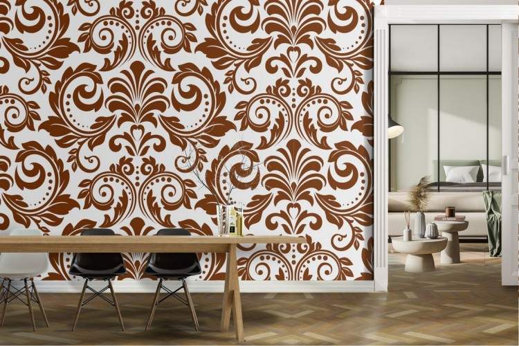 Brown vintage damask wallpaper pattern.