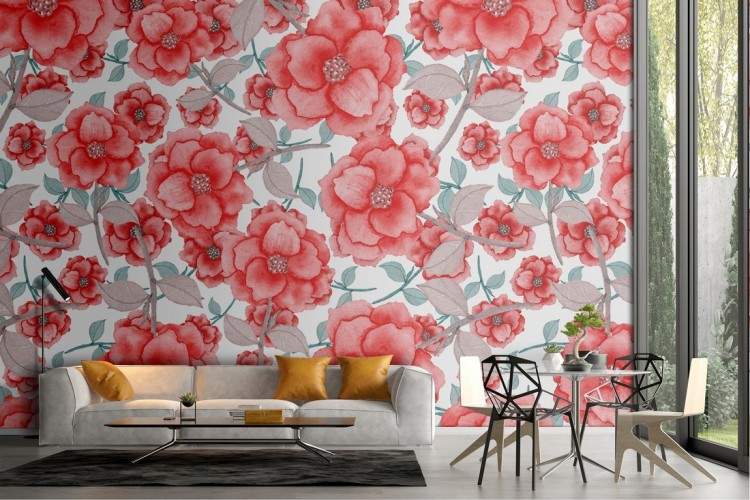 Wallpaper pattern nature red flowers.