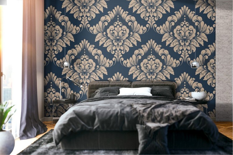 Elaborate refined vintage damask wallpaper.