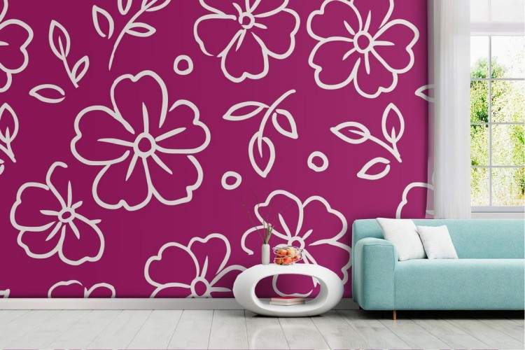 Modern nature wallpaper with stylized fuchsia flowers.