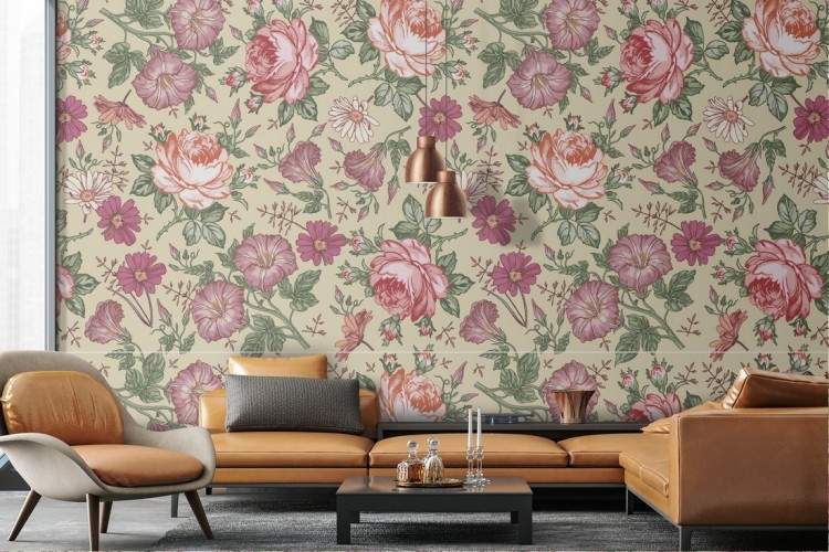 Natural roses vintage pattern wallpaper.