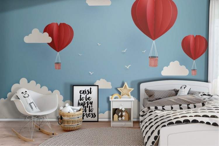 Wallpaper illustration hot air balloons heart clouds