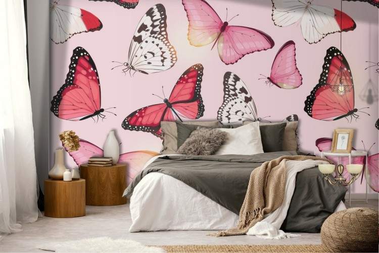 Pink butterflies nature modern design wallpaper.