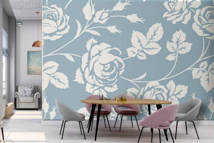 Vintage nature wallpaper with stylized white roses.