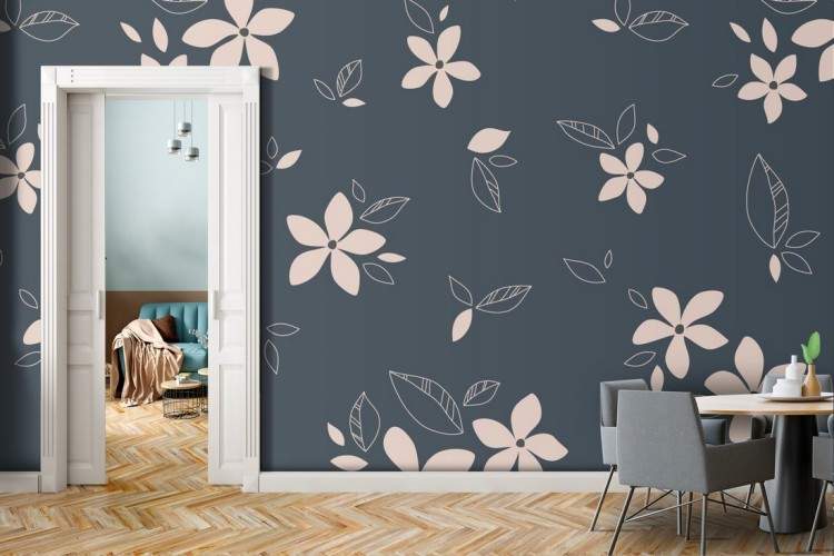 Wallpaper with stylized white flowers modern pattern.