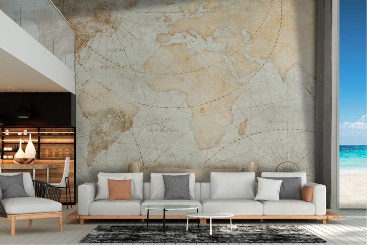 Antique style world map wallpaper