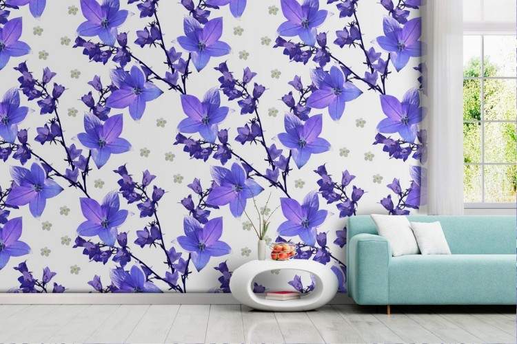 Modern nature wallpaper with stylized purple leaves.