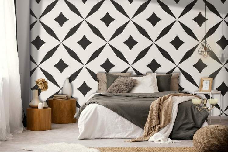 Vintage black and white geometric wallpaper decoration.