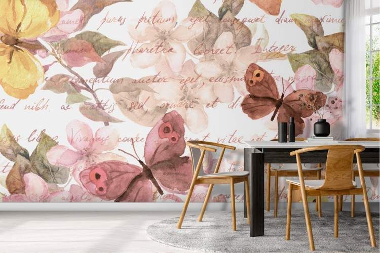 Wallpaper flowers and butterflies nature pattern.