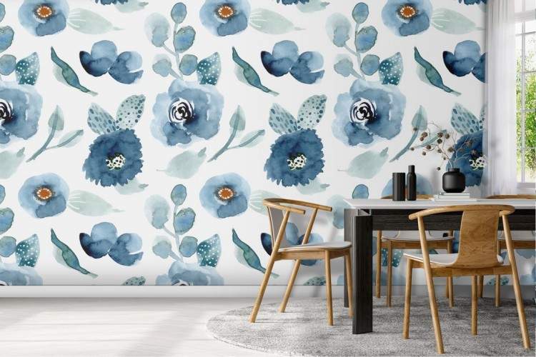 Blue flowers nature pattern vintage wallpaper.