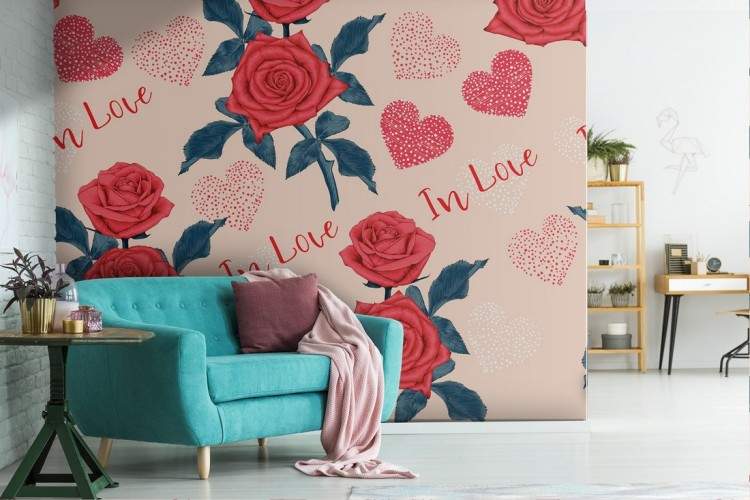 Red roses nature pattern romantic wallpaper.