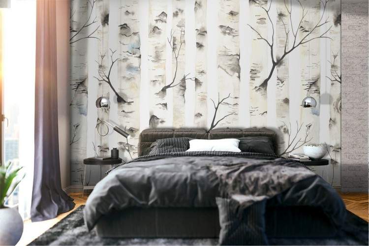 Modern nature wallpaper with leaves and stripes.