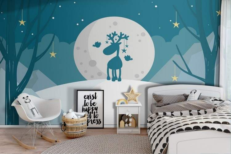 Children's Wallpaper Reindeer Stylized Landscape