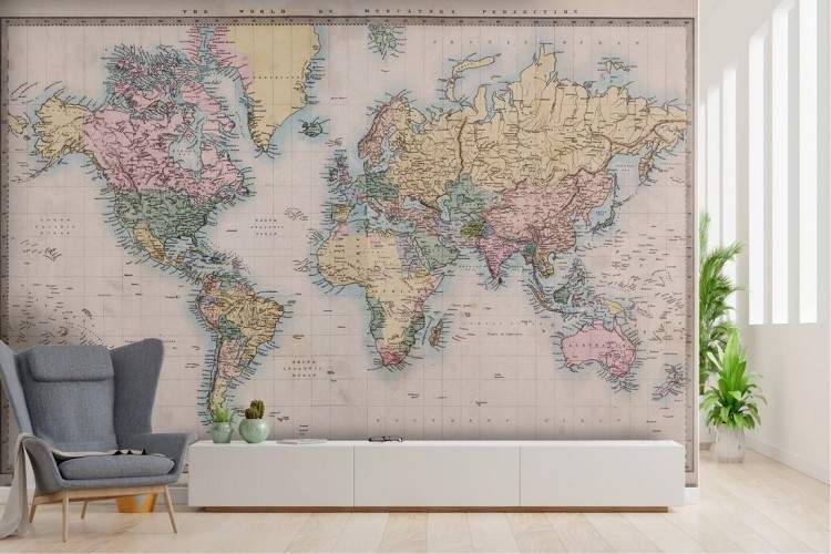 Carta da parati mappa mondo cartina geopolitica e adesivi murali