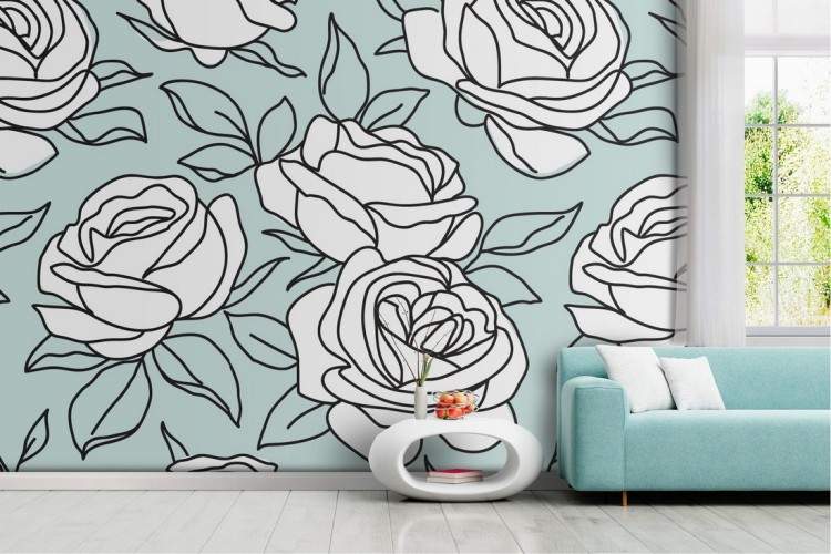 Vintage nature wallpaper with stylized white flowers.