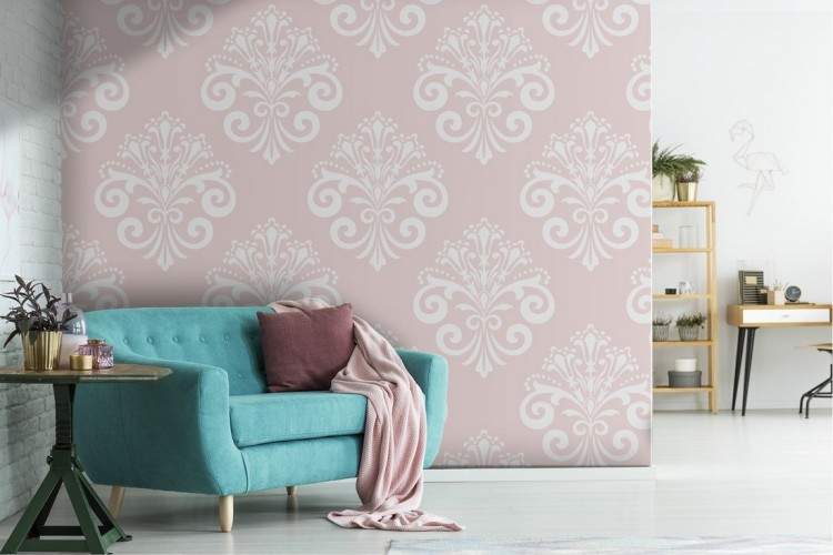 Pink damask wallpaper decoration.