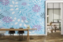 Carta da Parati fiori stilizzati azzurro natura.