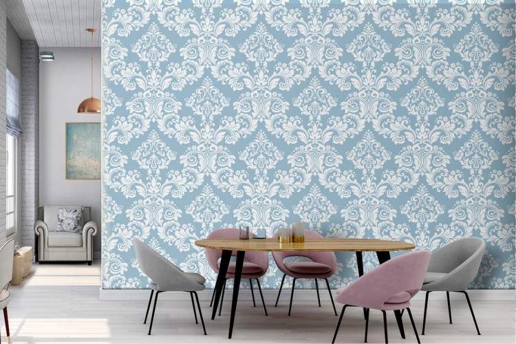 Vintage blue geometric wallpaper decoration.