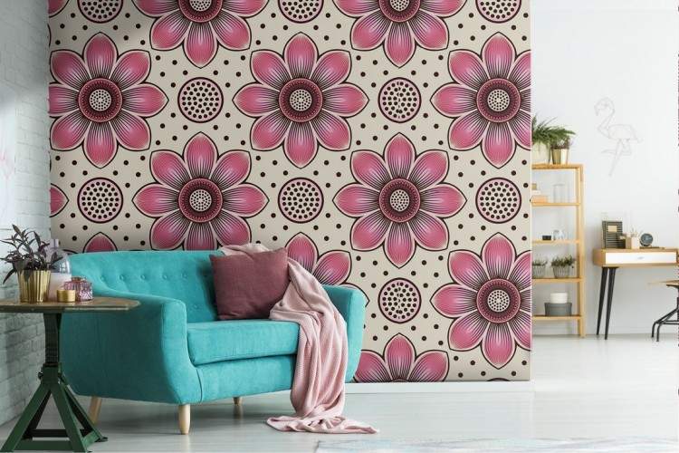 Wallpaper fiori e geometrie design vintage.