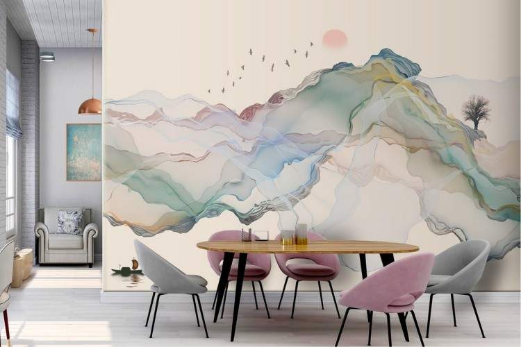 Abstract landscape wallpaper watercolor mountains