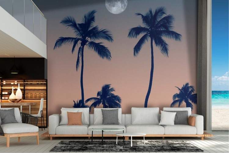 Night Sky Wallpaper with Tropical Palms