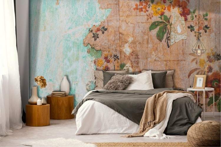 Cement Flowers Plaster Wallpaper