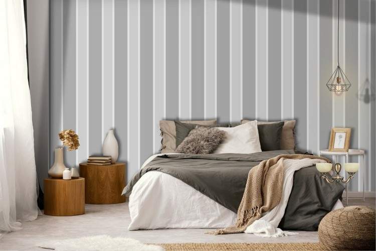 Grey striped wallpaper vintage decoration.