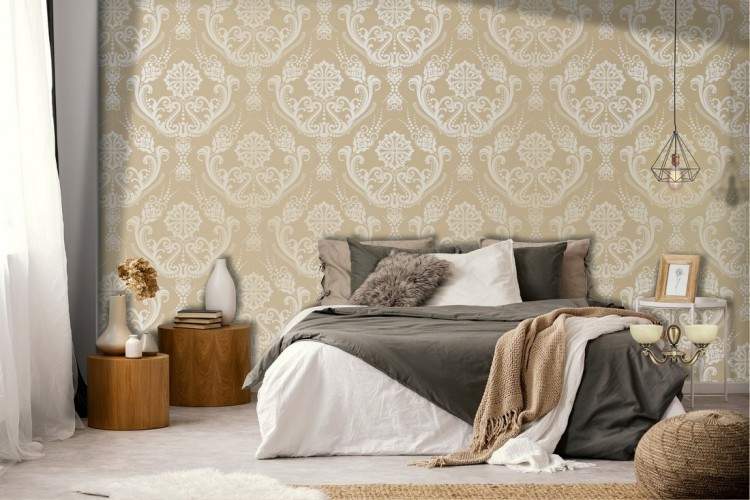 Vintage damask wallpaper gold pattern.