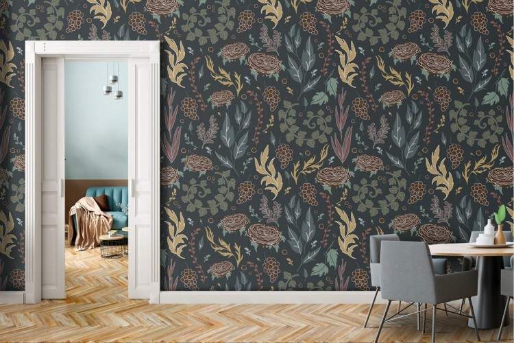 Vintage autumn pattern stylized leaves wallpaper.