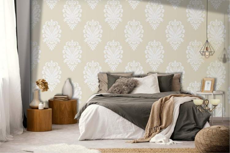 Damask wallpaper vintage yellow decoration.