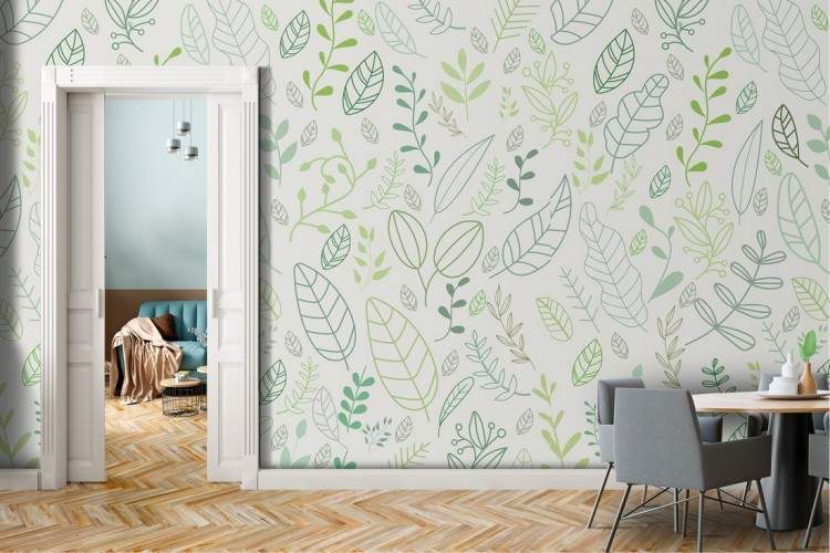 Wallpaper stylized leaves green nature pattern.